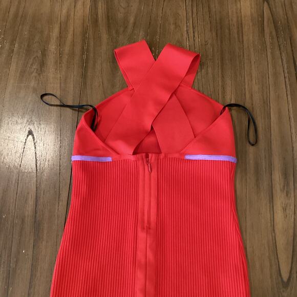 Revolve Herve By Herve Léger High Neck halter Bandage mini Dress red cardinal L - Picture 9 of 12